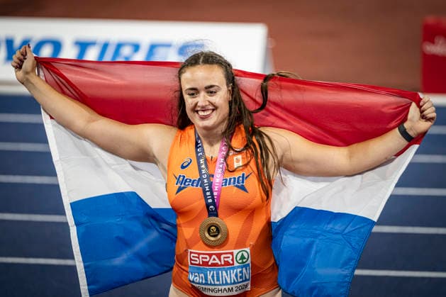 RECORD DATE NOT STATED 14th August 2026; Alexander Stadium, Birmingham, Midlands, England; 2026 European Athletics Championships, Day Five; Jorinde Van Klinken (NED) celebrates winning the womens discus GodfreyxPitt