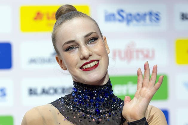 Weltmeisterschaft der Rhythmischen Sportgymnastik Darja Varfolomeev (Deutschland). Weltmeisterschaft der Rhythmischen Sportgymnastik vom 11. bis zum 16. August in der Festhalle in Frankfurt am Main. Mehrkampffinale Einzel, Platzierungen 1 bis 9., Frankfurt am Main Hessen Deutschland Festhalle *** World Rhythmic Gymnastics Championships Darja Varfolomeev Germany World Rhythmic Gymnastics Championships from August 11 to 16 at the Festhalle in Frankfurt am Main Individual All-Around Final, Places 1 through 9, Frankfurt am Main, Hesse, Germany, Festhalle