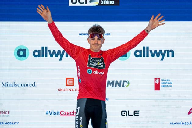 18th Czech Tour - Stage 2 Vaclav Jezek of the Czech Republic and Team Kasper Crypto4me celebrate on the podium as the best Czech rider after the second stage of the Czech Tour 2026, a 155km stage from Mlada Boleslav (Skoda Museum) to Jested (Jestedka Mountain Hut), on August 14, 2026 in Liberec, Czech Republic. JeÅ¡tÄ›d Czech Republic  Copyright: xFilipxBezdÄ›kx originalFilename:bezdek-notitle260814_npAPC.jpg