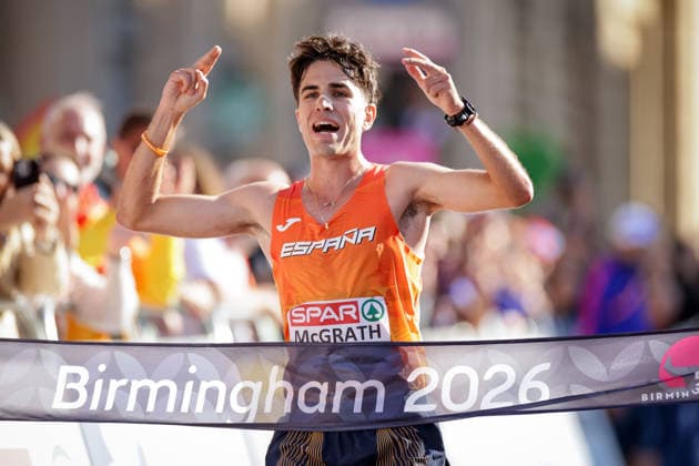 2026 European Athletics Championships, Alexander Stadium, Birmingham, England 16 8 2026 Half Marathon Race Walk Final Spain™s Paul McGrath celebrates winning Paul McGrath celebrates winning 16 8 2026  Copyright: xx 0S9A5683