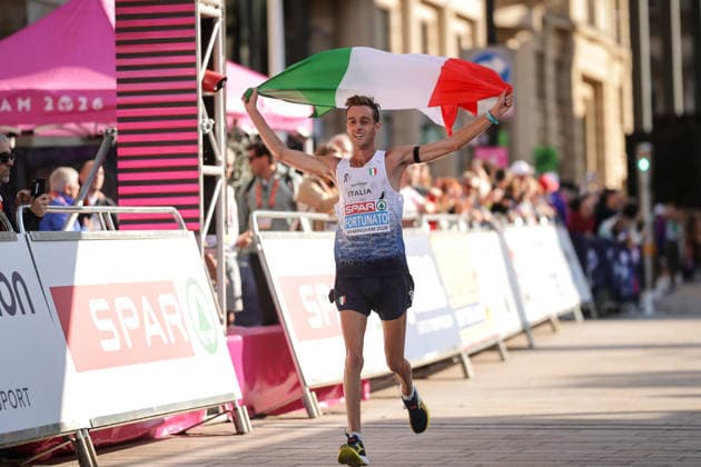 2026 European Athletics Championships, Alexander Stadium, Birmingham, England 16 8 2026 Half Marathon Race Walk Final Italy™s Francesco Fortunato celebrates second place Francesco Fortunato celebrates second place 16 8 2026  Copyright: xx 0U6A5881