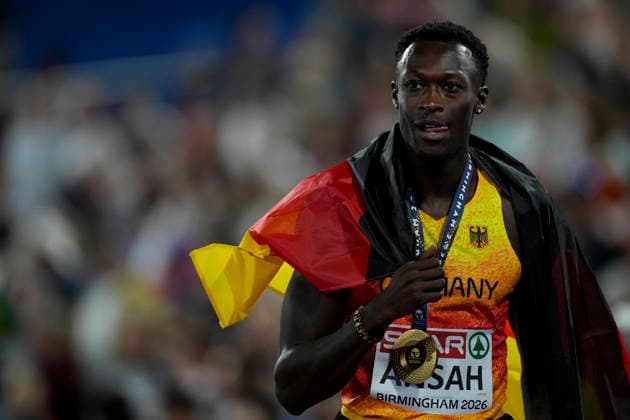 ATHLETICS - European Athletics Championships BIRMINGHAM,ENGLAND,14.AUG.26 - ATHLETICS - European Athletics Championships, 200m,Men. Image shows Owen Ansah (GER). Keywords: medal.  GEPAxpictures xRanjithxKumar