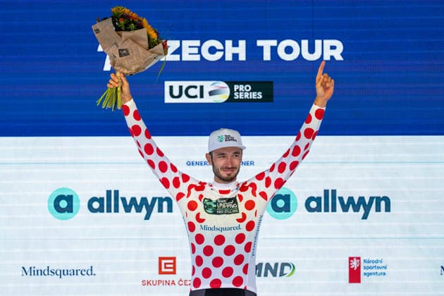 18th Czech Tour - Stage 2 Michal Schuran of the Czech Republic and Team United Shipping celebrates on the podium as the best climber after the second stage of the Czech Tour 2026, a 155km stage from Mlada Boleslav (Skoda Museum) to Jested (Jestedka Mountain Hut), on August 14, 2026 in Liberec, Czech Republic. JeÅ¡tÄ›d Czech Republic  Copyright: xFilipxBezdÄ›kx originalFilename:bezdek-notitle260814_np5Nl.jpg