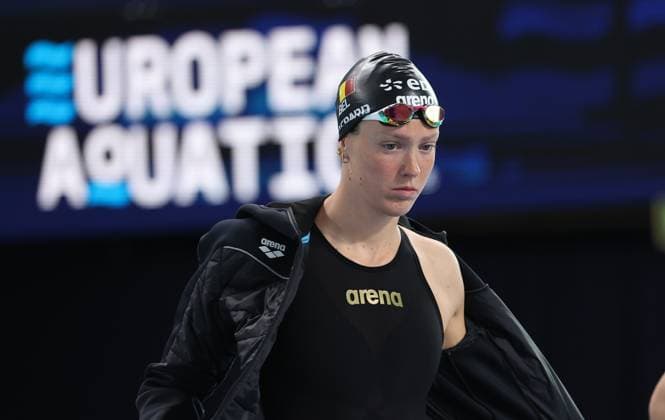 Belgian Florine Gaspard pictured in action during the heats of the Women s 50m Breaststroke on the sixth day of the European Aquatics Championships in Paris, France on Saturday 15 August 2026. VIRGINIExLEFOUR  x183414768x