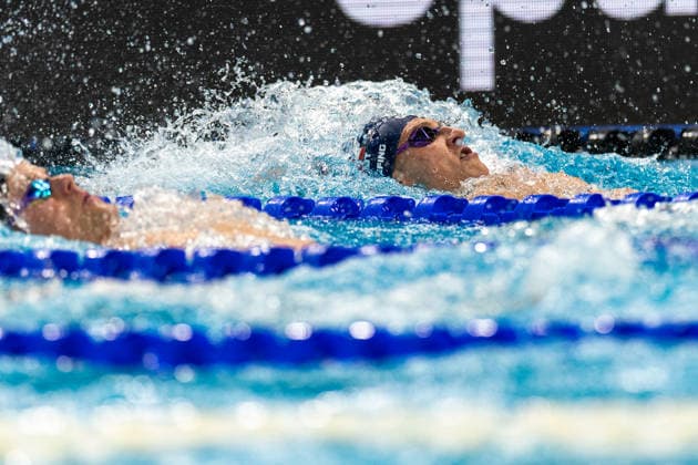 SWIMMING - EAC 2026 PARIS,FRANCE,15.AUG.26 - SWIMMING - European Aquatics Championships Paris 2026, 4x100m individual medley, men. Image shows Christian Giefing (AUT).  GEPAxpictures xPhilippxBrem