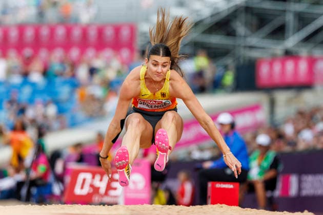 BIRMINGHAM, GREAT BRITAIN - AUGUST 15, 2026: Sandrina SPRENGEL (GER Germany) competing in the long jump of the heptathlon during the European Athletics Championships at Alexander Stadium on August 15, 2026 in Birmingham, Great Britain. Great Britain Copyright: xAxelxKohringx