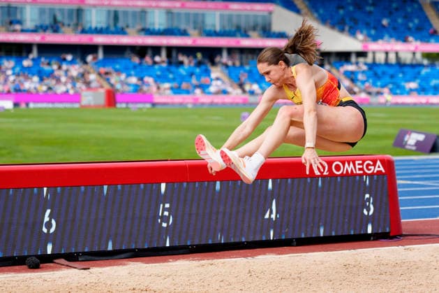 BIRMINGHAM, GREAT BRITAIN - AUGUST 15, 2026 : Sophie WEIßENBERG (GER Germany) competing in the long jump in the heptathlon during the European Athletics Championships at Alexander Stadium on August 15, 2026 in Birmingham, Great Britain. Great Britain Copyright: xLeahxKohringx