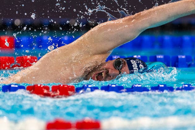 SWIMMING - EAC 2026 PARIS,FRANCE,15.AUG.26 - SWIMMING - European Aquatics Championships Paris 2026, 100m freestyle, men. Image shows Andreas Onea (AUT).  GEPAxpictures xPhilippxBrem