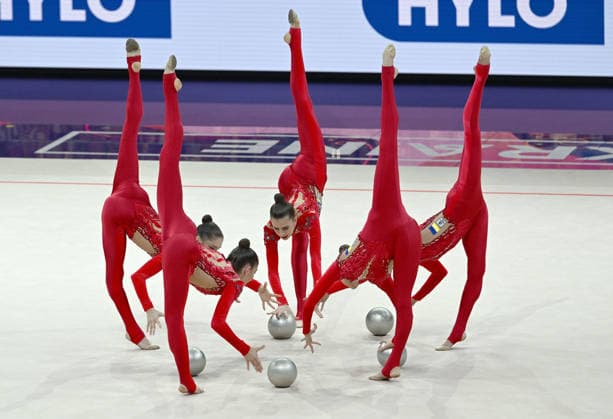 15.08.2026, xhbx, Rhythmische Sportgymnastik Weltmeisterschaft 2026, v.l. Team, Gruppe, Group, Mannschaft Ukraine Ball Frankfurt am Main *** August 15, 2026, xhbx, 2026 Rhythmic Gymnastics World Championships, v l Team, Group, Ukraine Ball, Frankfurt am Main