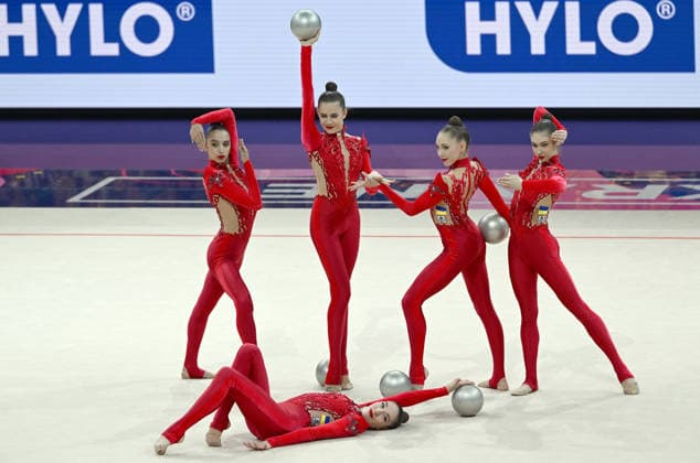 15.08.2026, xhbx, Rhythmische Sportgymnastik Weltmeisterschaft 2026, v.l. Team, Gruppe, Group, Mannschaft Ukraine Ball Frankfurt am Main *** August 15, 2026, xhbx, 2026 Rhythmic Gymnastics World Championships, v l Team, Group, Ukraine Ball, Frankfurt am Main
