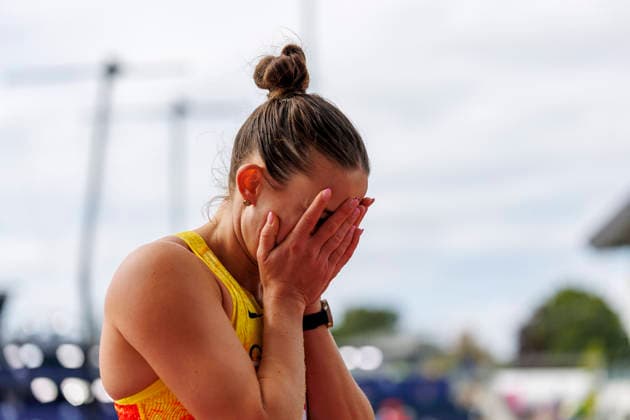 BIRMINGHAM, GREAT BRITAIN - AUGUST 15, 2026: Vanessa GRIMM (GER Germany) reacts in the long jump of the heptathlon during the European Athletics Championships at Alexander Stadium on August 15, 2026 in Birmingham, Great Britain. Great Britain Copyright: xAxelxKohringx
