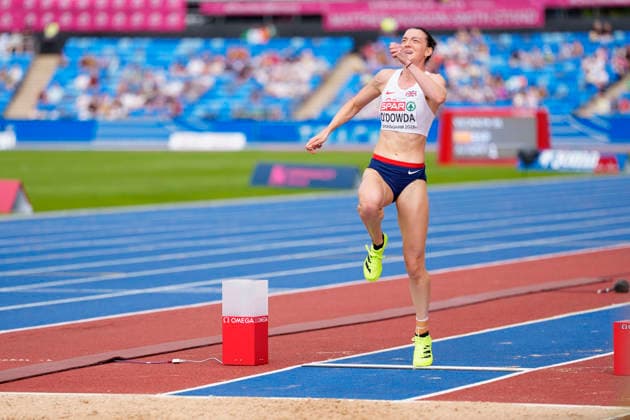 BIRMINGHAM, GREAT BRITAIN - AUGUST 15, 2026 : Jade O’DOWDA (GBR Great Britain) competing in the long jump in the heptathlon during the European Athletics Championships at Alexander Stadium on August 15, 2026 in Birmingham, Great Britain. Great Britain Copyright: xLeahxKohringx