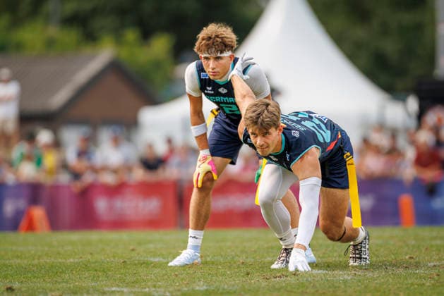 Quarter-final Italy (ITA) vs. Germany (GER), Day 3 Men at IFAF Flag Football Championships Düsseldorf 2026, 15.08.2026 Duesseldorf, Germany - Aug. 15, 2026: Ramon Emanuel Seifert (GER 25) during the Quarter-final match between Italy (ITA) vs. Germany (GER) on the third day of the Men IFAF Flag Football World Championships at the Bezirkssportanlage Duesseldorf Garath *** Quarterfinal: Italy (ITA) vs. Germany (GER), Day 3, Men s Division at the IFAF Flag Football Championships in Düsseldorf 2026, August 15, 2026, Düsseldorf, Germany. Ramon Emanuel Seifert (GER 25) during the quarterfinal match between Italy (ITA) and Germany (GER) on the third day of the Men’s IFAF Flag Football World Championships at the Bezirkssportanlage Düsseldorf Garath Copyright: xBEAUTIFULxSPORTS B.Hoffmannx