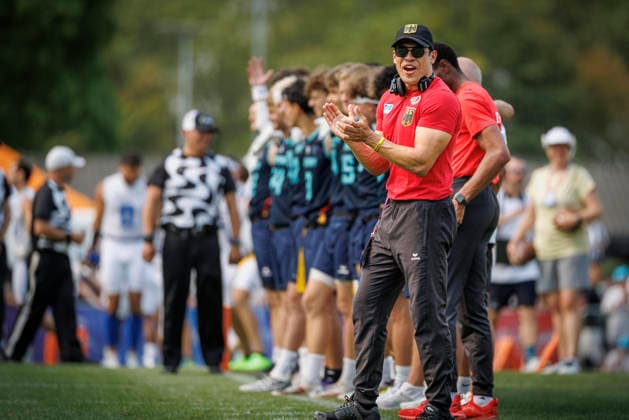 Quarter-final Italy (ITA) vs. Germany (GER), Day 3 Men at IFAF Flag Football Championships Düsseldorf 2026, 15.08.2026 Duesseldorf, Germany - Aug. 15, 2026: german team during the Quarter-final match between Italy (ITA) vs. Germany (GER) on the third day of the Men IFAF Flag Football World Championships at the Bezirkssportanlage Duesseldorf Garath *** Quarterfinal: Italy (ITA) vs. Germany (GER), Day 3, Men s Division at the IFAF Flag Football Championships in Düsseldorf 2026, August 15, 2026, Düsseldorf, Germany—The German team during the quarterfinal match between Italy (ITA) and Germany (GER) on the third day of the Men’s IFAF Flag Football World Championships at the Bezirkssportanlage Düsseldorf Garath Copyright: xBEAUTIFULxSPORTS B.Hoffmannx