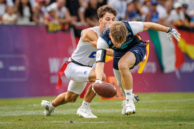 Quarter-final Italy (ITA) vs. Germany (GER), Day 3 Men at IFAF Flag Football Championships Düsseldorf 2026, 15.08.2026 Duesseldorf, Germany - Aug. 15, 2026: Justin Schlesinger (GER 3) during the Quarter-final match between Italy (ITA) vs. Germany (GER) on the third day of the Men IFAF Flag Football World Championships at the Bezirkssportanlage Duesseldorf Garath *** Quarterfinal: Italy (ITA) vs. Germany (GER), Day 3, Men s Division at the IFAF Flag Football Championships in Düsseldorf 2026, August 15, 2026, Düsseldorf, Germany. Justin Schlesinger (GER 3) during the quarterfinal match between Italy (ITA) and Germany (GER) on the third day of the Men’s IFAF Flag Football World Championships at the Bezirkssportanlage Düsseldorf Garath Copyright: xBEAUTIFULxSPORTS B.Hoffmannx