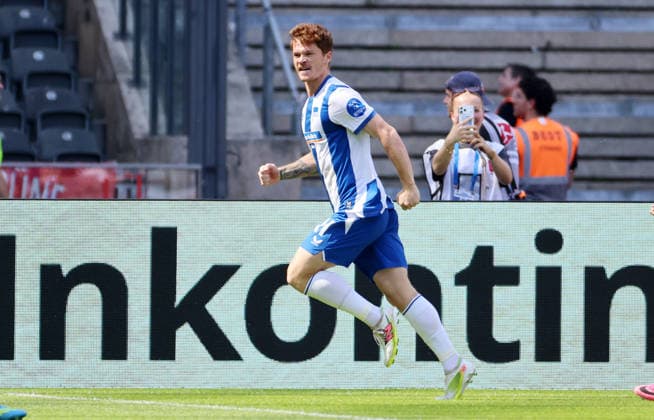 Sebastian Grönning jubelt nach Tor zum 1:0 Freude Emotion Jubel Fußball Fussball DFL 2. Bundesliga Herren 2. Spieltag Saison 2026 2027 15.08.2026 Hertha BSC Berlin vs. FC Heidenheim FCH DFL regulations prohibit any use of photographs as image sequences and or quasi-video *** Sebastian Grönning celebrates after scoring the 1-0 goal: Joy, Emotion, Celebration, Sports, Soccer, DFL 2 Bundesliga Men s, Matchday 15 of the 2026-2027 season, August 15, 2026, Hertha BSC Berlin vs. FC Heidenheim (FCH). DFL regulations prohibit any use of photographs as image sequences and or quasi-video
