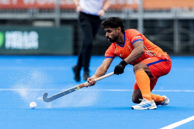 India v Wales - FIH Hockey World Cup AMSTELVEEN, NETHERLANDS - AUGUST 15: Yashdeep Siwach of India during the FIH Hockey World Cup match between India and Wales at Wagener Stadion on August 15, 2026 in Amstelveen, Netherlands. Amstelveen Wagener Stadion Netherlands Content not available for redistribution in The Netherlands directly or indirectly through any third parties. Copyright: xMarcelxvanxPlateringenx