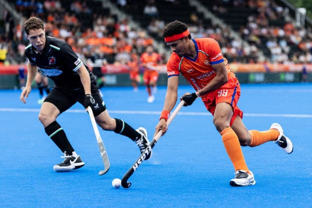 India v Wales - FIH Hockey World Cup AMSTELVEEN, NETHERLANDS - AUGUST 15: Shilanand Lakra of India during the FIH Hockey World Cup match between India and Wales at Wagener Stadion on August 15, 2026 in Amstelveen, Netherlands. Amstelveen Wagener Stadion Netherlands Content not available for redistribution in The Netherlands directly or indirectly through any third parties. Copyright: xMarcelxvanxPlateringenx