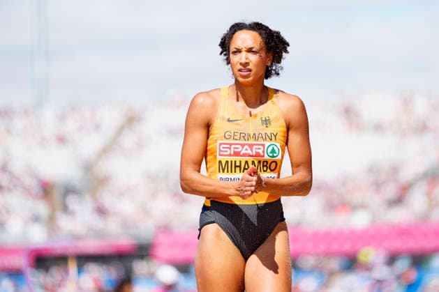 BIRMINGHAM, GREAT BRITAIN - AUGUST 15, 2026 : Malaika MIHAMBO (GER Germany) competing in the long jump qualification during the European Athletics Championships at Alexander Stadium on August 15, 2026 in Birmingham, Great Britain. Great Britain Copyright: xLeahxKohringx