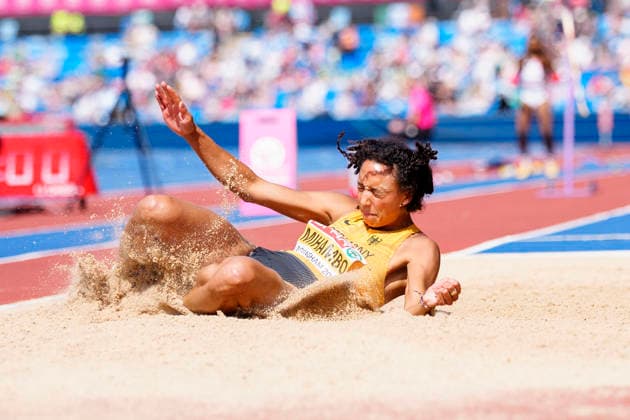 BIRMINGHAM, GREAT BRITAIN - AUGUST 15, 2026 : Malaika MIHAMBO (GER Germany) competing in the long jump qualification during the European Athletics Championships at Alexander Stadium on August 15, 2026 in Birmingham, Great Britain. Great Britain Copyright: xLeahxKohringx