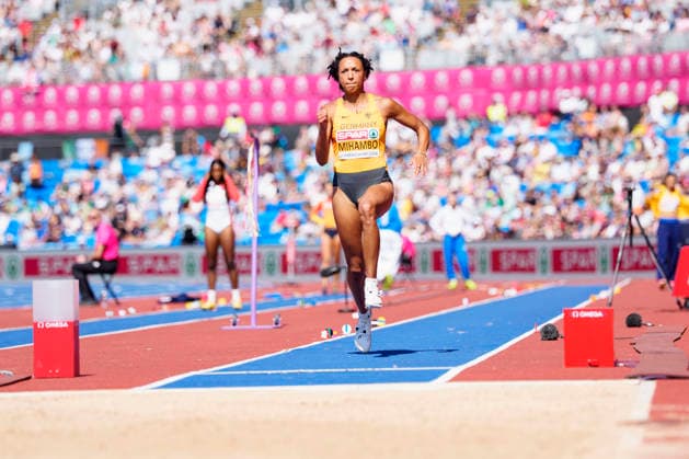 BIRMINGHAM, GREAT BRITAIN - AUGUST 15, 2026 : Malaika MIHAMBO (GER Germany) competing in the long jump qualification during the European Athletics Championships at Alexander Stadium on August 15, 2026 in Birmingham, Great Britain. Great Britain Copyright: xLeahxKohringx