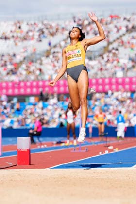BIRMINGHAM, GREAT BRITAIN - AUGUST 15, 2026 : Malaika MIHAMBO (GER Germany) competing in the long jump qualification during the European Athletics Championships at Alexander Stadium on August 15, 2026 in Birmingham, Great Britain. Great Britain Copyright: xLeahxKohringx