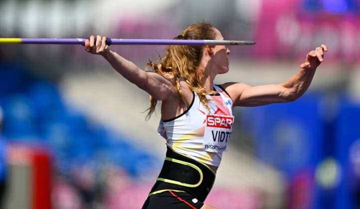 Belgian Noor Vidts pictured in action during the javelin throw event of the heptathlon competition, at the European Athletics Championships (August 10-18) in Birmingham, United Kingdom, on Saturday 15 August 2026. ERICxLALMAND  x183426559x