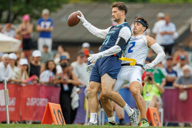 Quarter-final Italy (ITA) vs. Germany (GER), Day 3 Men at IFAF Flag Football Championships Düsseldorf 2026, 15.08.2026 Duesseldorf, Germany - Aug. 15, 2026: Fabian Achenbach (GER 21) during the Quarter-final match between Italy (ITA) vs. Germany (GER) on the third day of the Men IFAF Flag Football World Championships at the Bezirkssportanlage Duesseldorf Garath *** Quarterfinal: Italy (ITA) vs. Germany (GER), Day 3, Men s Division at the IFAF Flag Football Championships in Düsseldorf 2026, August 15, 2026, Düsseldorf, Germany. Fabian Achenbach (GER 21) during the quarterfinal match between Italy (ITA) and Germany (GER) on the third day of the Men’s IFAF Flag Football World Championships at the Bezirkssportanlage Düsseldorf Garath Copyright: xBEAUTIFULxSPORTS B.Hoffmannx