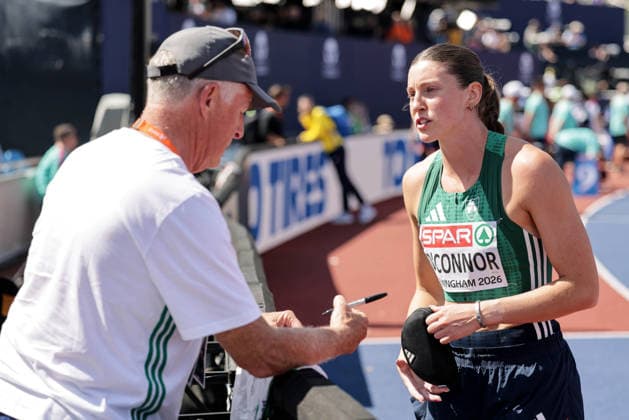 2026 European Athletics Championships, Alexander Stadium, Birmingham, England 15 8 2026 Women s Heptathlon - Javelin Throw Ireland™s Kate O™Connor with her coach and father Michael O Connor Kate O™Connor with Michael O Connor 15 8 2026  Copyright: xx 0U6A6475