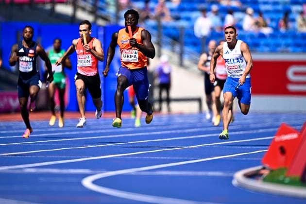 European Athletics Championships Birmingham 2026 - day 6 BIRMINGHAM, ENGLAND - AUGUST 15 : Afrifa Elvis (NED) in action during the 4x100m on day 6 of the Birmingham 2026 European Athletics Championships on August 15, 2026 in Birmingham, England, 15 08 2026 Birmingham ENGLAND  Copyright: xTomasxSiskx