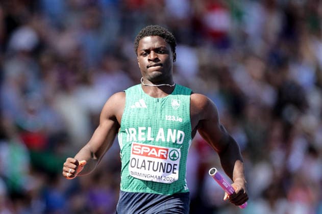 2026 European Athletics Championships, Alexander Stadium, Birmingham, England 15 8 2026 Men™s 4x100m Relay Ireland s Israel Olatunde comes home to finish fourth Israel Olatunde comes home to finish fourth 15 8 2026  Copyright: xx 0S9A6709