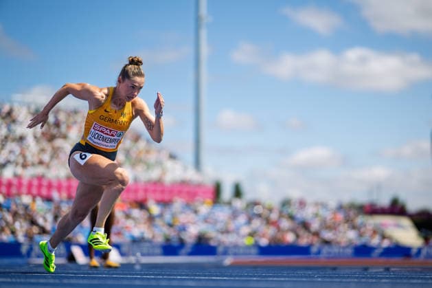 BIRMINGHAM, UNITED KINGDOM - AUGUST 15: Gina Lückenkemper of Germany competes in the Women s 4x100m Relay during the European Athletics Championships at Alexander Stadium on August 15, 2026 in Birmingham, United Kingdom. England United Kingdom Copyright: xBEAUTIFULxSPORTS TobiasxLacknerx