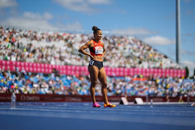BIRMINGHAM, UNITED KINGDOM - AUGUST 15: SalomÃ Kora of Switzerland competes in the Women s 4x100m Relay during the European Athletics Championships at Alexander Stadium on August 15, 2026 in Birmingham, United Kingdom. England United Kingdom Copyright: xBEAUTIFULxSPORTS TobiasxLacknerx
