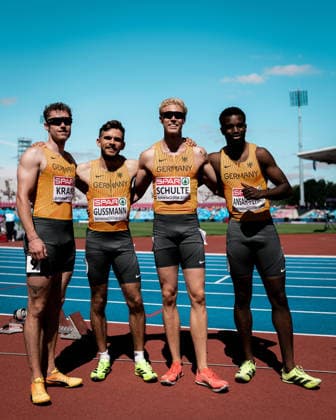 Kevin Kranz (Sprintteam Wetzlar, 4x100m Staffel Maenner), Marvin Schulte (ASV Koeln, 4x100m Staffel Maenner), Heiko Gussmann (Sprintteam Wetzlar, 4x100m Staffel Maenner), Lucas Ansah-Peprah (Hamburger SV, 4x100m Staffel Maenner), GBR, Leichtathletik, Athletics, European Athletics Championships 2026, Leichtathletik Europameisterschaft 2026, Birmingham 2026, 09.08.2026, GBR, Leichtathletik, Athletics, European Athletics Championships 2026, Leichtathletik Europameisterschaft 2026, Birmingham 2026, 09.08.2026 Birmingham *** Kevin Kranz, Sprintteam Wetzlar, Men s 4x100m Relay; Marvin Schulte, ASV Cologne, Men s 4x100m Relay; Heiko Gussmann, Sprintteam Wetzlar, Men s 4x100m Relay, Lucas Ansah Peprah, Hamburger SV, Men s 4x100m Relay, GBR, Track and Field, Athletics, 2026 European Athletics Championships, 2026 European Track and Field Championships, Birmingham 2026, August 9, 2026, GBR, Track and Field, Athletics, 2026 European Athletics Championships, 2026 European Track and Field Championships, Birmingham 2026, August 9, 2026, Birmingham Copyright: xStefanxMayerx EP_SMR