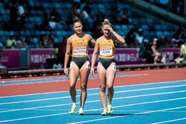 Sophia Junk (LG Rhein-Wied, 4x100m Staffel Frauen), Gina Lueckenkemper (SCC Berlin, 4x100m Staffel Frauen), GBR, Leichtathletik, Athletics, European Athletics Championships 2026, Leichtathletik Europameisterschaft 2026, Birmingham 2026, 09.08.2026, GBR, Leichtathletik, Athletics, European Athletics Championships 2026, Leichtathletik Europameisterschaft 2026, Birmingham 2026, 09.08.2026 Birmingham *** Sophia Junk, LG Rhein Wied, Women s 4x100m Relay; Gina Lueckenkemper, SCC Berlin, Women s 4x100m Relay; GBR, Track and Field, Athletics, 2026 European Athletics Championships, 2026 European Track and Field Championships, Birmingham 2026, August 9, 2026, GBR, Track and Field, Athletics, 2026 European Athletics Championships, 2026 European Track and Field Championships, Birmingham 2026, August 9, 2026, Birmingham Copyright: xStefanxMayerx EP_SMR