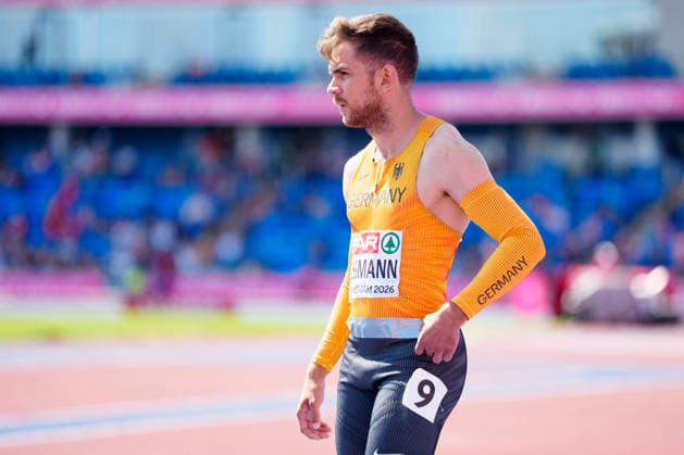 BIRMINGHAM, GREAT BRITAIN - AUGUST 15, 2026 : Heiko GUSSMANN (GER Germany) competing in the 4x100m relay heats during the European Athletics Championships at Alexander Stadium on August 15, 2026 in Birmingham, Great Britain. Great Britain Copyright: xLeahxKohringx