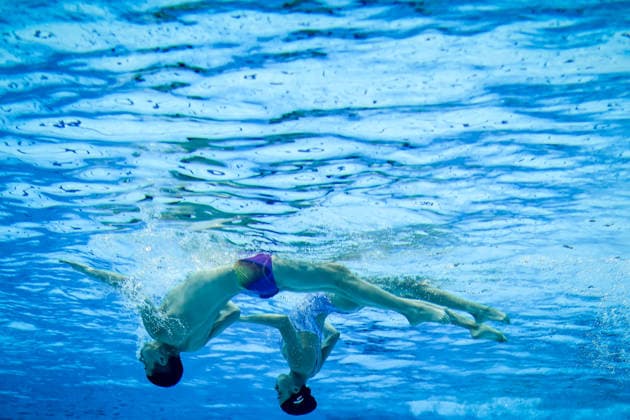 (260815) -- BUDAPEST, Aug. 15, 2026 -- Chen Xiuping Wang Ziyan (R) of China perform during the Mixed Duet Free Event of the World Aquatics Junior Artistic Swimming Championships in Budapest, Hungary, on Aug. 15, 2026. (Photo by Xinhua) (SP)HUNGARY-BUDAPEST-ARTISTIC SWIMMING-WORLD JUNIOR CHAMPIONSHIPS-MIXED DUET FREE DavidxBalogh 