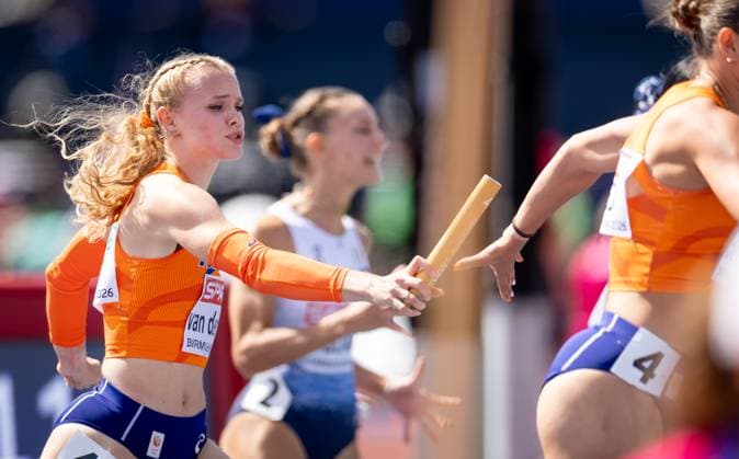 BIRMINGHAM - Isabel van den Berg in action at the women s 4x100 relay qualification during the sixth day of the European Athletics Championships. IRIS VAN DEN BROEK ANP xVIxANPxSportx xxANPxIVx 565522407 originalFilename: 565522407.jpg