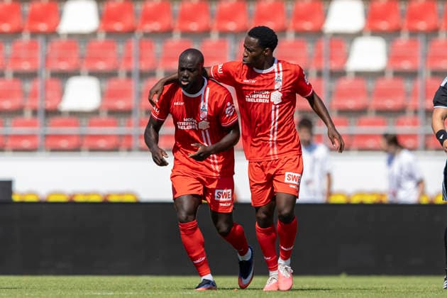 Regionalliga Nordost: FC Rot-Weiß Erfurt vs. 1. FC Magdeburg II; Erfurt; 15.08.2026 Jubel, Raphael Assibey-Mensah ( 7; FC Rot-Weiß Erfurt) (links) und Benjika Caciel ( 8; FC Rot-Weiß Erfurt) (rechts) Regionalliga Nordost: FC Rot-Weiß Erfurt vs. 1. FC Magdeburg II; Steigerwaldstadion Erfurt; 15.08.2026 *** Regionalliga Northeast: FC Rot Weiß Erfurt vs. 1 FC Magdeburg II, Erfurt, August 15, 2026. Cheers, Raphael Assibey Mensah (7, FC Rot Weiß Erfurt) on the left and Benjika Caciel (8, FC Rot Weiß Erfurt) on the right. Northeast Regional League: FC Rot Weiß Erfurt vs. 1 FC Magdeburg II at Steigerwaldstadion, Erfurt, August 15, 2026 Copyright: xBEAUTIFULxSPORTS Duehringx