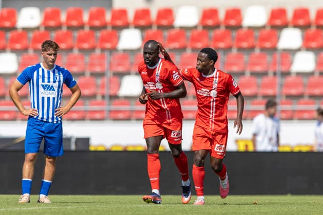 Regionalliga Nordost: FC Rot-Weiß Erfurt vs. 1. FC Magdeburg II; Erfurt; 15.08.2026 Jubel, Raphael Assibey-Mensah ( 7; FC Rot-Weiß Erfurt) (links) und Benjika Caciel ( 8; FC Rot-Weiß Erfurt) (rechts) Regionalliga Nordost: FC Rot-Weiß Erfurt vs. 1. FC Magdeburg II; Steigerwaldstadion Erfurt; 15.08.2026 *** Regionalliga Northeast: FC Rot Weiß Erfurt vs. 1 FC Magdeburg II, Erfurt, August 15, 2026. Cheers, Raphael Assibey Mensah (7, FC Rot Weiß Erfurt) on the left and Benjika Caciel (8, FC Rot Weiß Erfurt) on the right. Northeast Regional League: FC Rot Weiß Erfurt vs. 1 FC Magdeburg II at Steigerwaldstadion, Erfurt, August 15, 2026 Copyright: xBEAUTIFULxSPORTS Duehringx