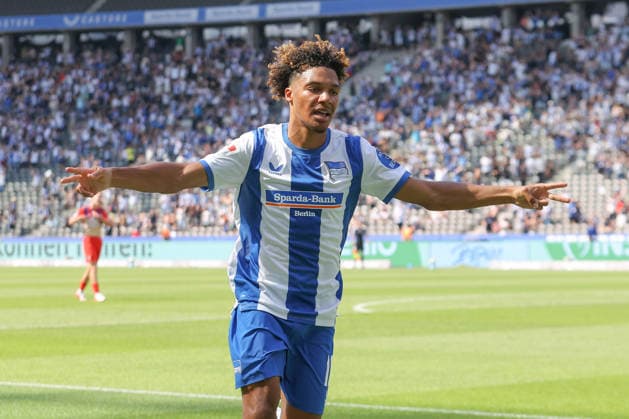 15.08.2026, xtgx, Fussball 2. Bundesliga, Hertha BSC Berlin - 1. FC Heidenheim, v.l. Oluwaseun Adewumi (Hertha, 19) Jubel, Torjubel, jubelt ueber das Tor, celebrate the goal, celebration (DFL DFB REGULATIONS PROHIBIT ANY USE OF PHOTOGRAPHS as IMAGE SEQUENCES and or QUASI-VIDEO) Berlin *** August 15, 2026, xtgx, Soccer 2. Bundesliga, Hertha BSC Berlin vs. FC Heidenheim, from left: Oluwaseun Adewumi (Hertha), 19, celebrating, Goal celebration, celebrating the goal, DFL DFB REGULATIONS PROHIBIT ANY USE OF PHOTOGRAPHS as IMAGE SEQUENCES and or QUASI-VIDEO Berlin