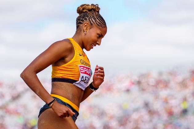 BIRMINGHAM, GREAT BRITAIN - AUGUST 15, 2026 : Mikaelle ASSANI (GER Germany) competing in the long jump qualification during the European Athletics Championships at Alexander Stadium on August 15, 2026 in Birmingham, Great Britain. Great Britain Copyright: xLeahxKohringx
