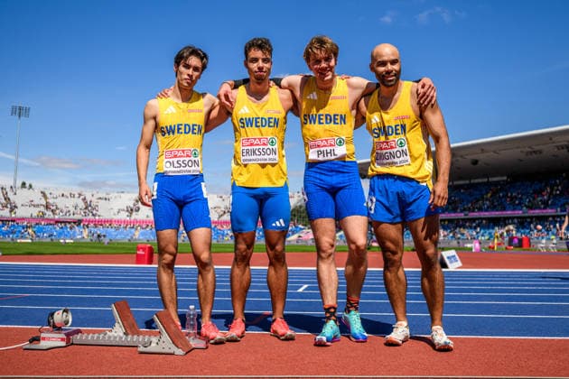 260815 Filip Olsson of Sweden, Zion Eriksson of Sweden, Linus Pihl of Sweden and Jean-Christian Zirignon of Sweden after men s 4x100 meter relay during day 6 of the 2026 European Athletics Championships on August 15, 2026 in Birmingham. Photo: Mathias Bergeld BILDBYRAN kod MB MT1071 friidrott athletics friidrett friidrotts-em em friidretts-em 2026 european athletics championships day 6 bbeng depp stafett relay *** August 15, 2026: Filip Olsson of Sweden, Zion Eriksson of Sweden, Linus Pihl of Sweden, and Jean Christian Zirignon of Sweden after the men’s 4x100-meter relay on Day 6 of the 2026 European Athletics Championships on August 15, 2026 in Birmingham. Photo by Mathias Bergeld. BILDBYRAN code MB MT1071. track and field, athletics, friidrett, friidrotts EM, 2026 European Athletics Championships, Day 6, BBENG, DEPP, relay  Copyright: MATHIASxBERGELD BB260815MB090