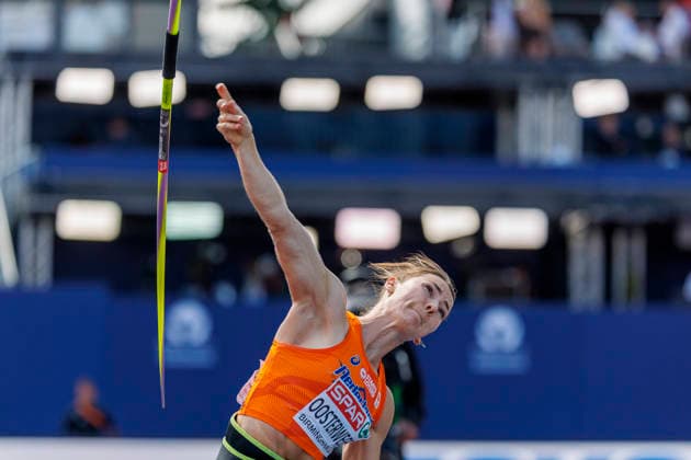 BIRMINGHAM, GREAT BRITAIN - AUGUST 15, 2026: Emma OOSTERWEGEL (NED Netherlands) competing in the javelin throw of the heptathlon during the European Athletics Championships at Alexander Stadium on August 15, 2026 in Birmingham, Great Britain. Great Britain Copyright: xAxelxKohringx