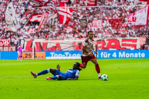Blessing Makanda (TSG Hoffenheim II, 17) am Boden beim Zweikampf gegen Steven van der Sloot (Fortuna Düsseldorf, 02) Fortuna Duesseldorf vs. TSG Hoffenheim II, Fussball, 3.Liga, 02.Spieltag, Saison 2026 27, 15.08.2026, DFL REGULATIONS PROHIBIT ANY USE OF PHOTOGRAPHS AS IMAGE SEQUENCES AND OR QUASI-VIDEO, Fortuna Duesseldorf vs. TSG Hoffenheim II, Fussball, 3.Liga, 2.Spieltag, Saison 2026 27, 15.08.2026 Düsseldorf *** Blessing Makanda of TSG Hoffenheim II, 17, on the ground during a tackle against Steven van der Sloot of Fortuna Düsseldorf, 02 Fortuna Düsseldorf vs. TSG Hoffenheim II, Soccer, 3. Liga, Matchday 02, 2026–27 Season, August 15, 2026, DFL regulations prohibit any use of photographs as image sequences and or quasi-video, Fortuna Düsseldorf vs. TSG Hoffenheim II, soccer, 3. Liga, Matchday 2, 2026–27 Season, August 15, 2026, Düsseldorf Copyright: xEibner-Pressefoto LukasxBaldygax EP_LBA