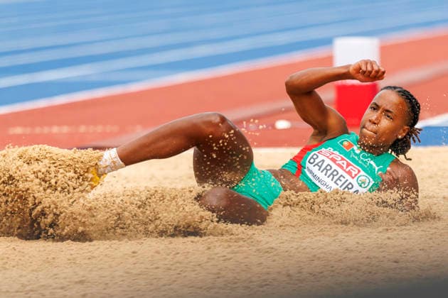 BIRMINGHAM, GREAT BRITAIN - AUGUST 15, 2026: Jéssica BARREIRA (POR Portugal) competing in the long jump of the heptathlon during the European Athletics Championships at Alexander Stadium on August 15, 2026 in Birmingham, Great Britain. Great Britain Copyright: xAxelxKohringx
