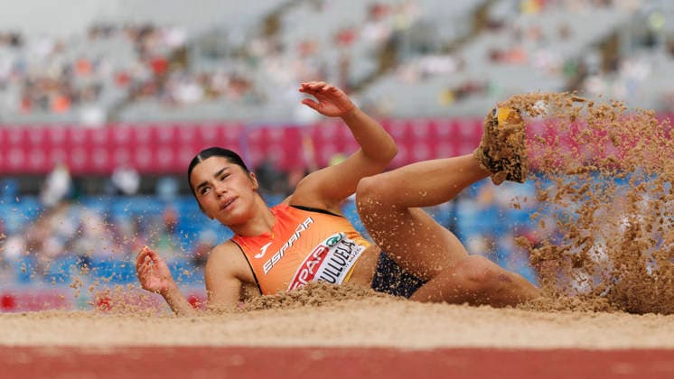 BIRMINGHAM, GREAT BRITAIN - AUGUST 15, 2026: Sofia COSCULLUELA (ESP Spain) competing in the long jump of the heptathlon during the European Athletics Championships at Alexander Stadium on August 15, 2026 in Birmingham, Great Britain. Great Britain Copyright: xAxelxKohringx