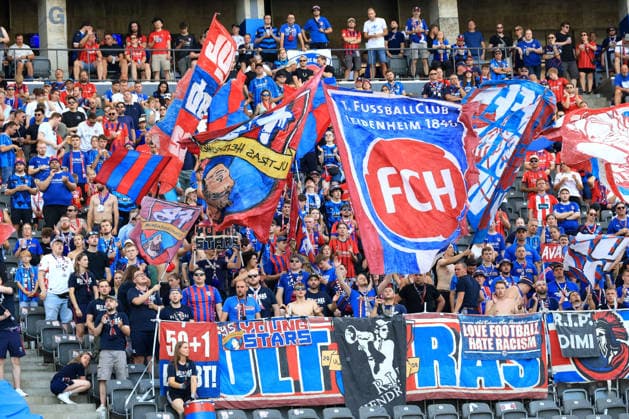 15.08.2026, DEU GER, Fussball , 2.Fussballbundesliga 2026 2027 (im Ligabetrieb zusätzlich: Spieltag, Saison 20xx 20xx), Berliner Olympiastadion, Hertha BSC vs. 1. FC Heidenheim 1846 Heidenheimer-Fanblock 2. Liga: DFB DFL regulations prohibit any use of photographs as image sequences and or quasi-video) Berlin Berliner Olympiastadion Berlin Deutschland *** August 15, 2026, Germany, Soccer, 2026–2027 Bundesliga 2, additional matchday during the regular season, 20xx–20xx season, Berlin Olympic Stadium, Hertha BSC vs. 1. FC Heidenheim 1846, Heidenheim fan section, 2nd Division. DFB and DFL regulations prohibit any use of photographs as image sequences and or quasi-video. Berlin, Berlin Olympic Stadium, Berlin, Germany Copyright: xNordphotox xEnglerx