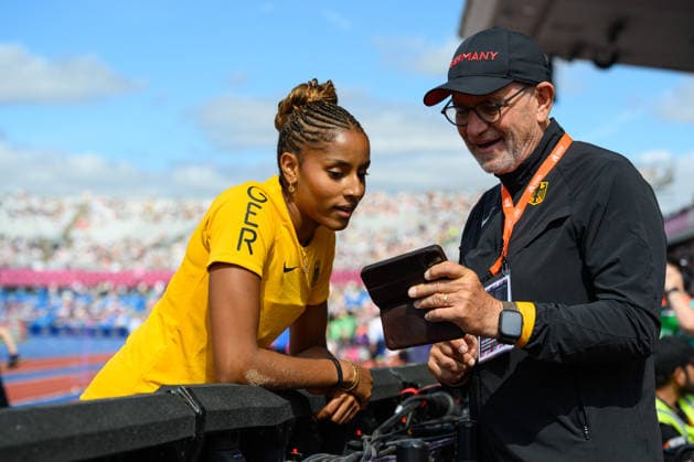 BIRMINGHAM, GREAT BRITAIN - August 15: Mikaelle Assani (Germany) (Germany) during the long jump qualification during the European Athletics Championships 2026 at Alexander Stadium in Birmingham, Great Britain (Photo by Sven Beyrich Sports Press Photo)  Copyright: xSvenxBeyrich SportsxPressxPhotox Sportspressphoto_SPR206958