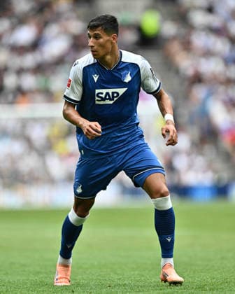 GB. LONDON 15 AUGUST: Adam Daghim of TSG 1899 Hoffenheim runs with the ball during the pre-season friendly match against Tottenham Hotspur at Tottenham Hotspur Stadium. The player wears the Macron kit featuring the SAP sponsor logo. Photo Sebastian Frej Tottenham Hotspur v TSG 1899 Hoffenheim Copyright: xx